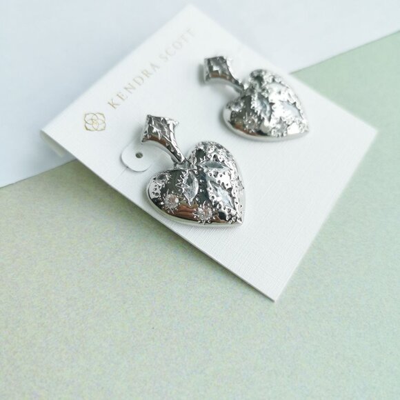 Kendra Scott Holland White CZ Heart Earrings - Silver - Picture 2 of 3